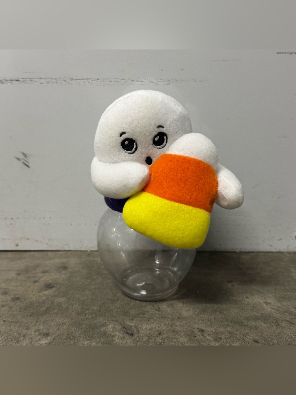 Plush Ghost Holding Candy Corn Jar